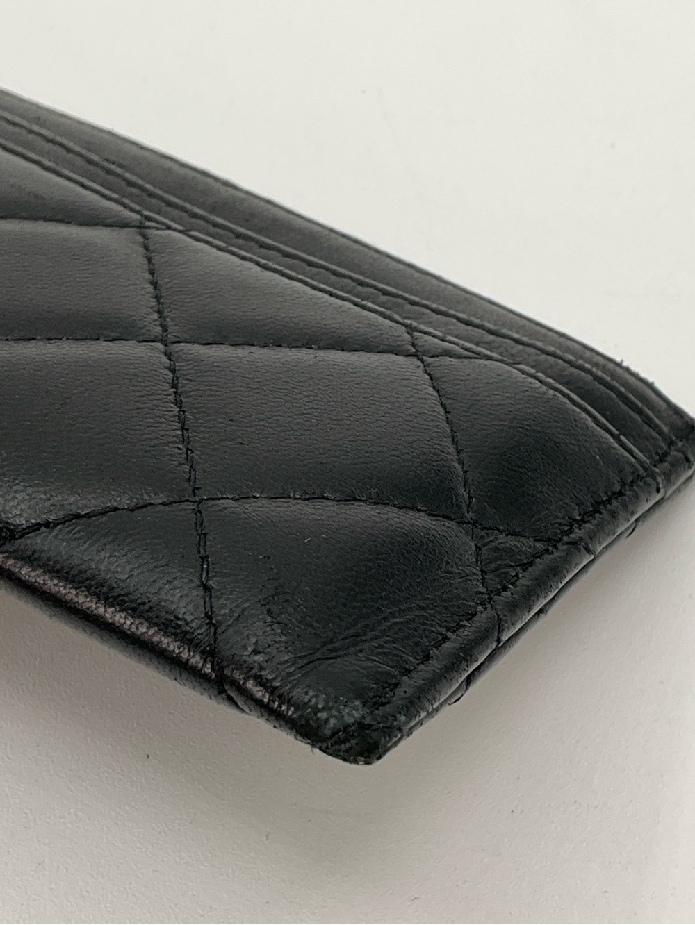 Chanel Quilted Card Holder Wallet Lambskin Leather Black Silver - Picture 10 of 16